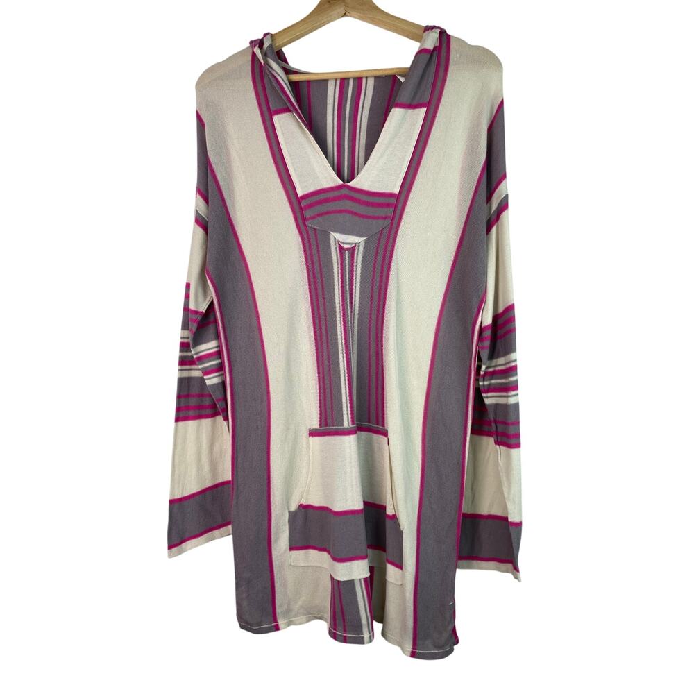 Twelfth Street by Cynthia Vincent Cream, Gray & Pink Striped Midi Dress